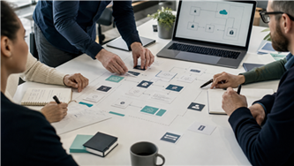 PhaneLabs team planning a workflow with notes